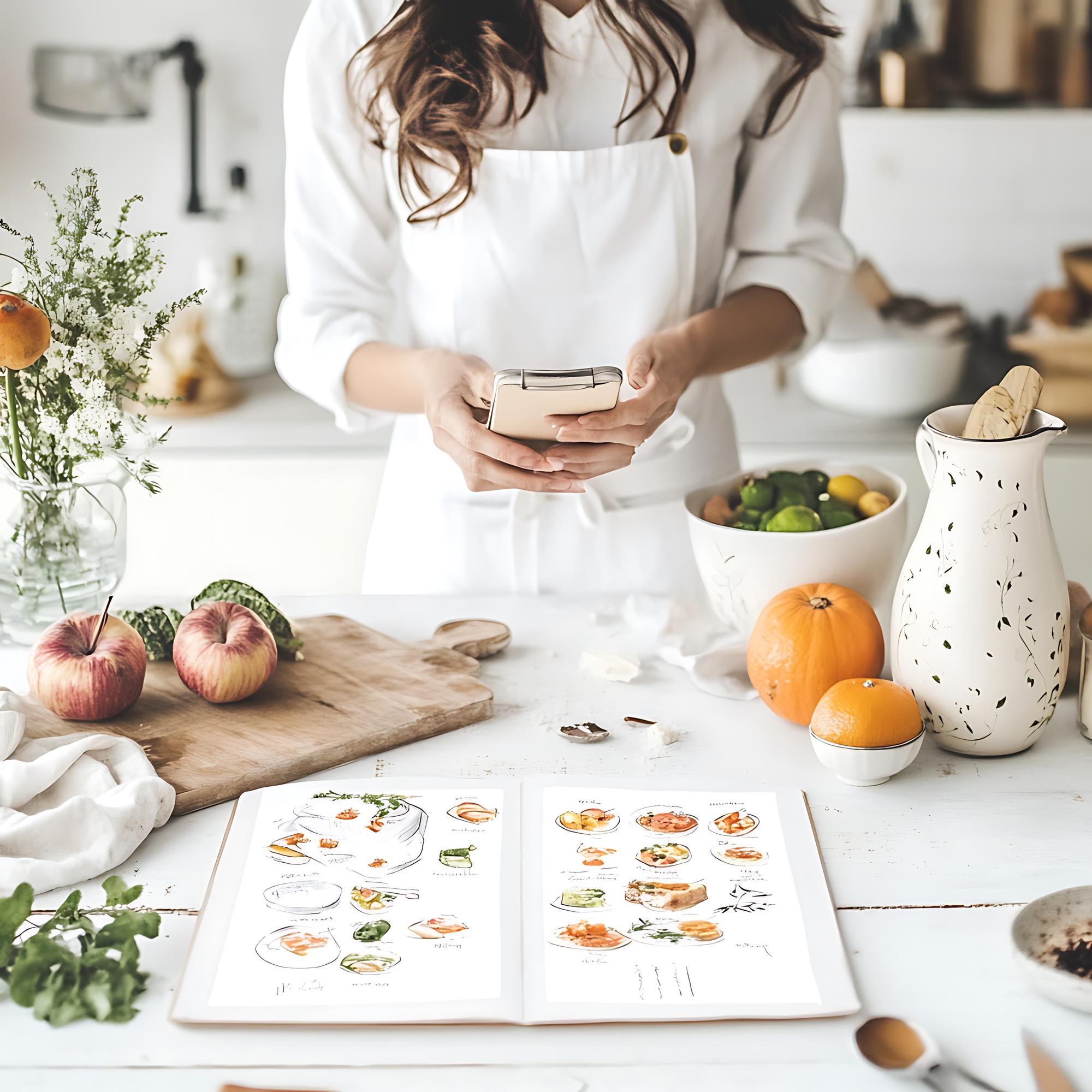 Stylized set of recipe cards and laptop